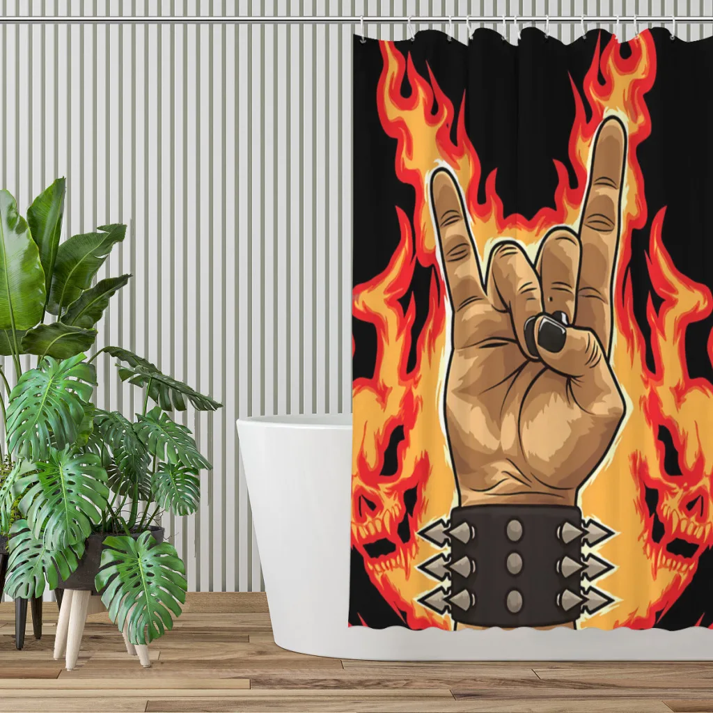 Devil Horns Sign Festival Gesture Shower Curtains HEAVY METAL Waterproof Fabric Bathroom Decor with Hooks Home Accessories