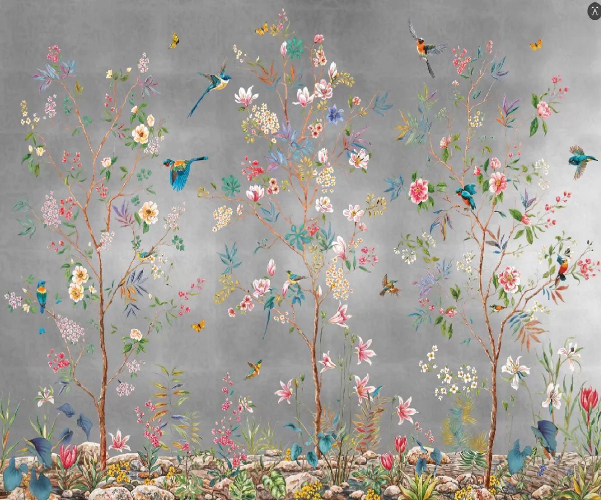 customized New Chinese style meticulous hand-painted flowers birds trees flowers customized 3D mural wallpaper canvas self-adhes