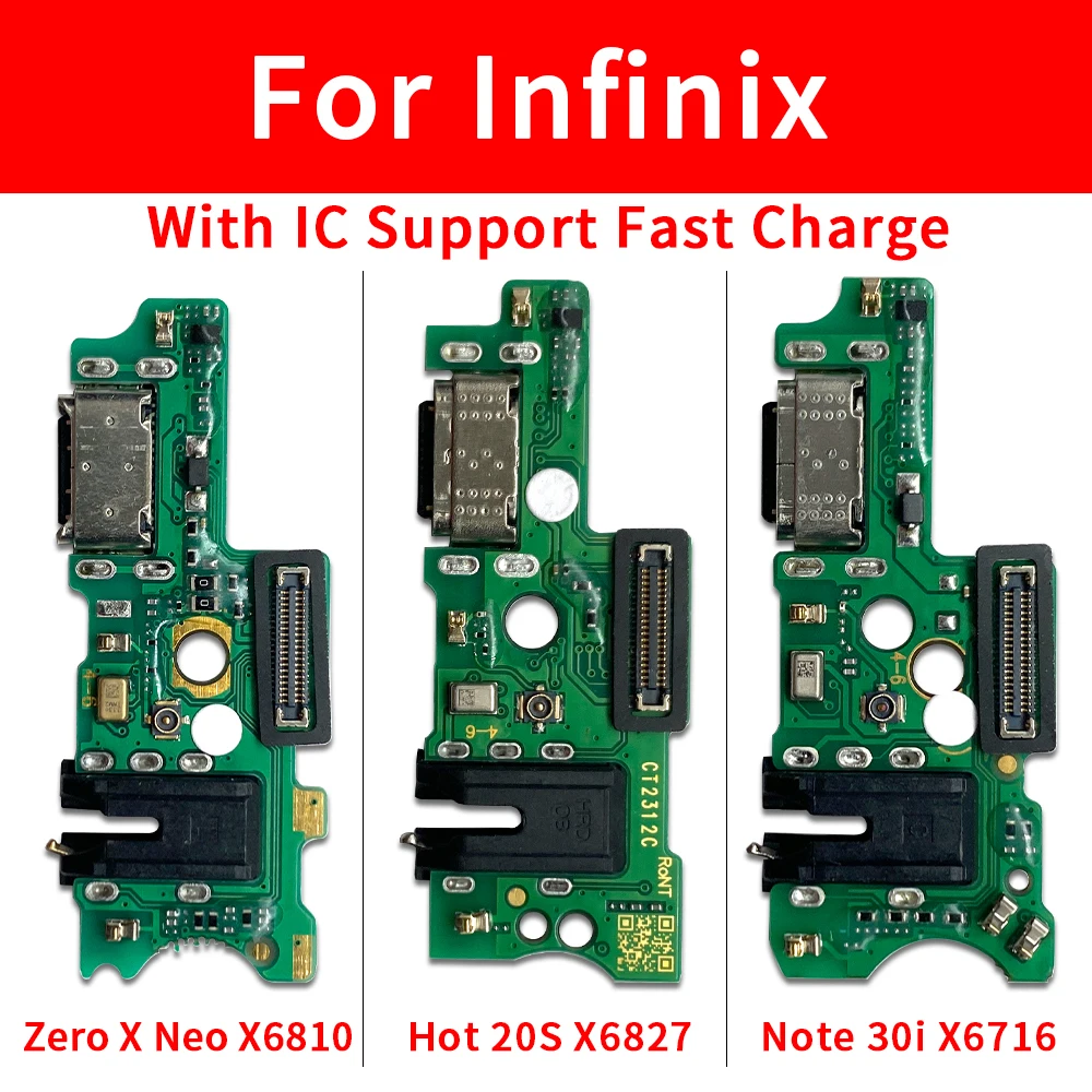 50Pcs，USB Charging Port Connector Board Flex Cable With Microphone For Infinix  Hot 7 9 12 20S 30 30i Zero X Neo Pro X6811 X6810