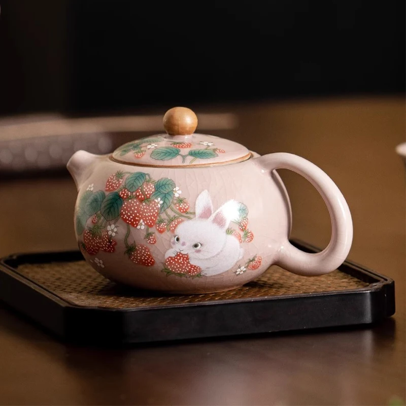 Imitation Song Dynasty Ru Kiln Xishi Teapot Pink Ceramic Single Pot Teapot Tea Maker Can be Used to Cultivate Kung Fu Tea Set