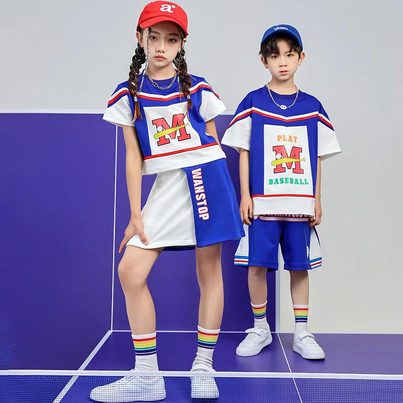 New Children Cheerleading Performance Clothing Casual T Shirt Shorts Kids Hip Hop Dance Clothes Boys Girls Stage Show Costumes