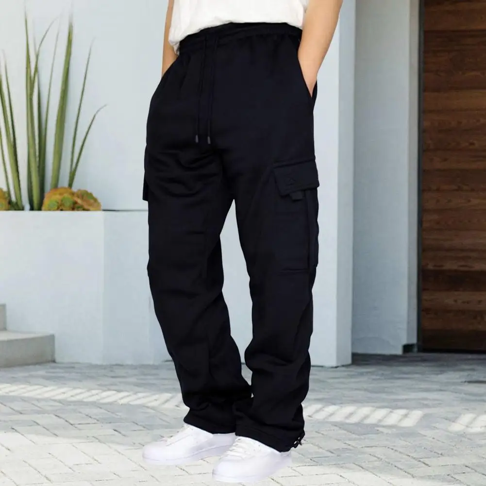 Drawstring Work Pants Men's Drawstring Cargo Pants with Elastic Waist Multi Pockets Soft Breathable Fabric Versatile for Daily