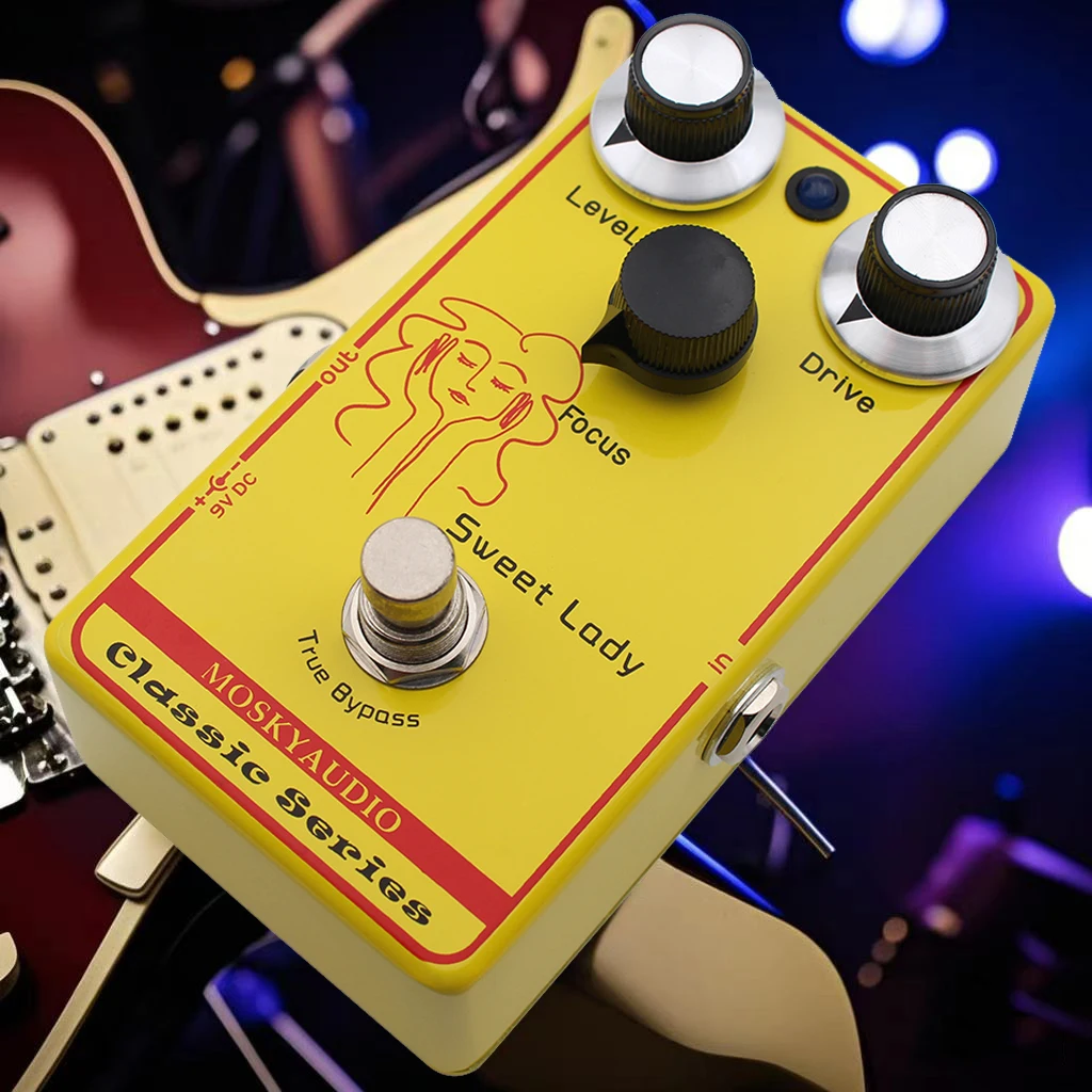 Mosky Sweet Lady Overdrive Effect Pedal pour guitare électrique avec entraînement de niveau et contrôle de mise au point