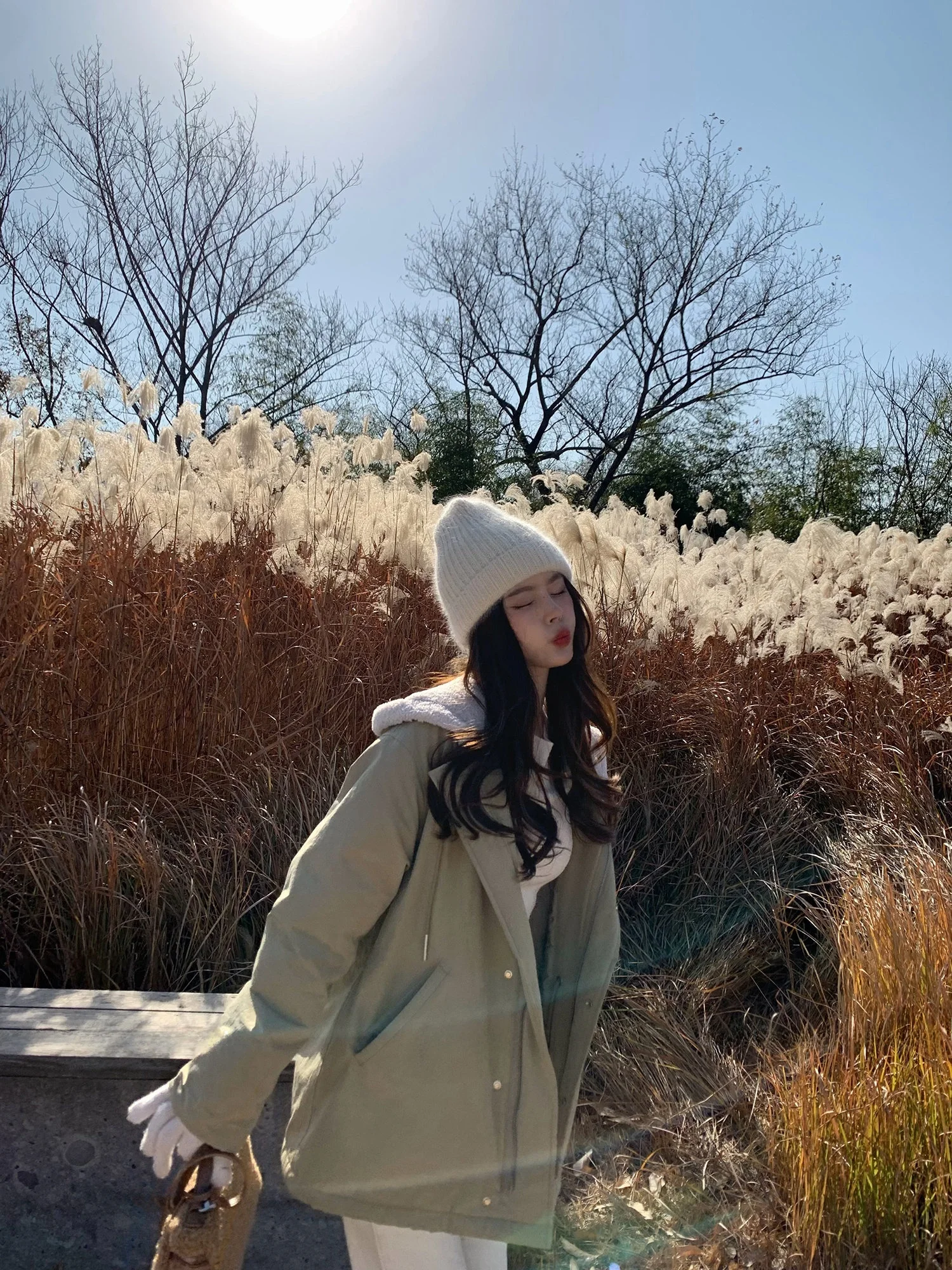 

HuaHua Polar Ce Retro Stand Collar Parka Workwear Jaet Hooded Simple Warm Slim Cotton Coat Long Sve Mid-Length