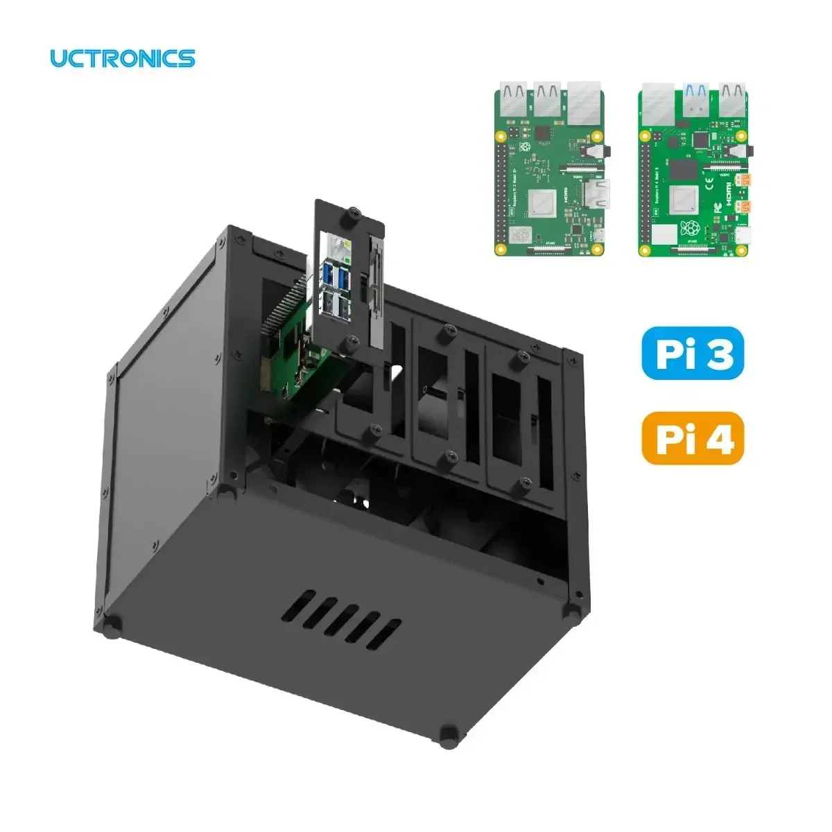 Uctronics Verbeterde Complete Behuizing Voor Raspberry Pi-Cluster, Met 4 Verwijderbare Montagebeugels Voor Pi 4b, 3b +/3b En Andere