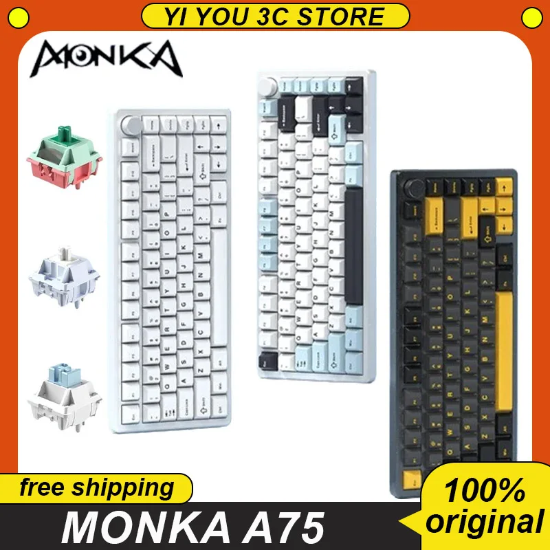 

Monka A75 Mechanical Keyboard Tri-Mode Wired Wireless Bluetooth 81keys 75% Rgb Hot-Swap Gasket Knob Office Pc Gaming Keyboard