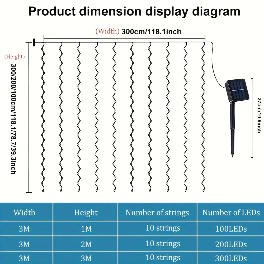 الشمسية الستار ضوء 100/200/300 LED في الهواء الطلق سلسلة ضوء الأسلاك النحاسية الجنية ضوء ل الزفاف شرفة فناء زينة عيد الميلاد #3
