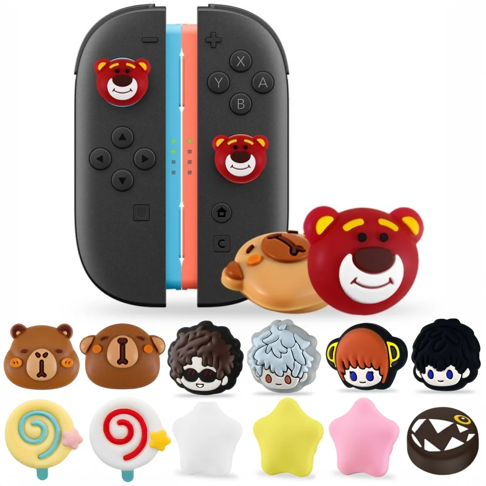 

Bearr/lollipop/Star/Cartoon boy/Shark Silicone ThumbStick Grip Cap For Nintendo Switch 2/Pro Gamepad Controller Thumb Grip Caps
