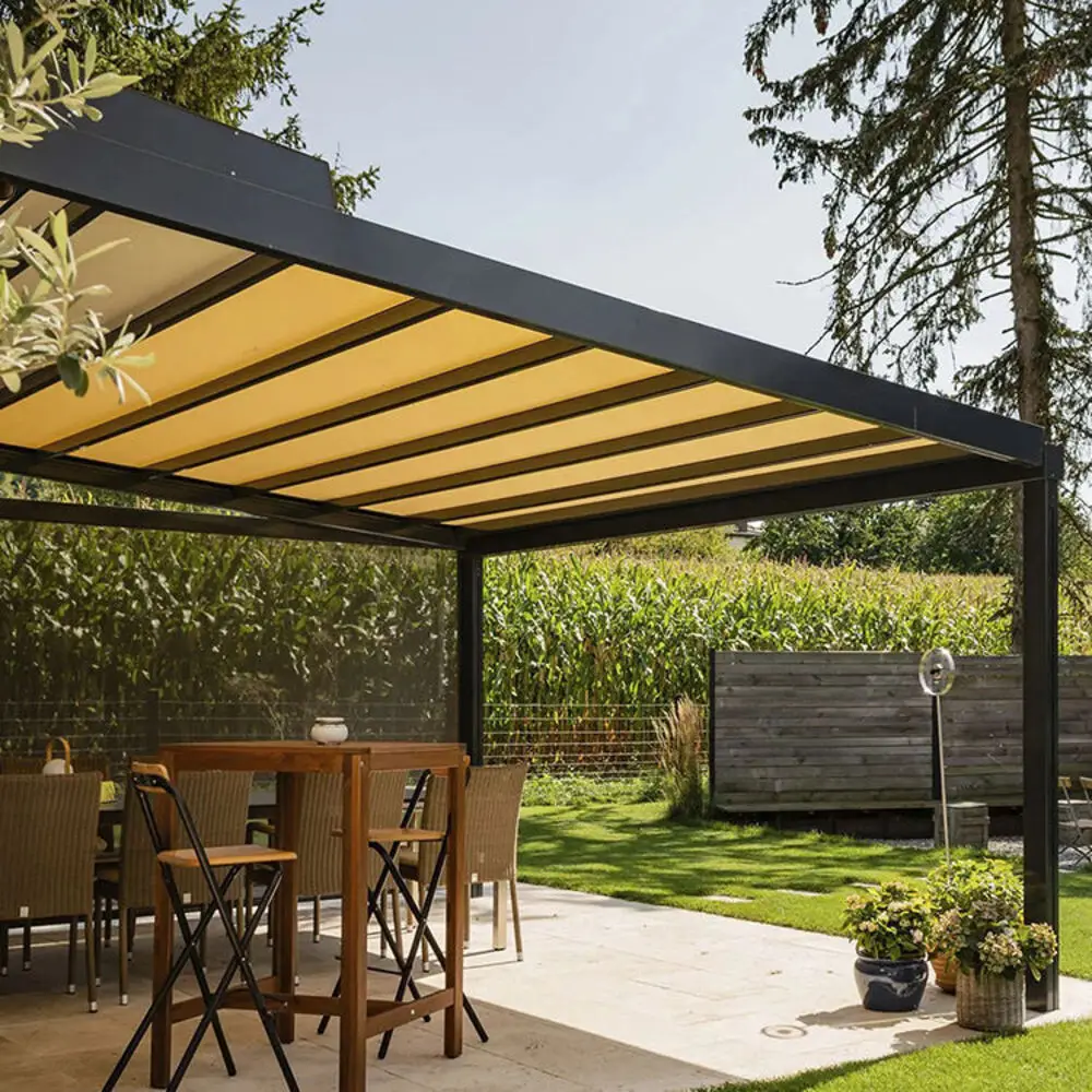 Freestanding Retractable Roof Pergola Motorized PVC Canopy Heavy Duty Outdoor Patio Shelter Waterproof Rain Sunshade Garden Tent