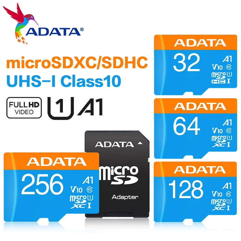Original ADATA MicroSD Card 32GB 64GB 128GB 256GB A1 Memory Card C10 V10 U1 UHS-I High Speed Memory Card with Adapter for Phone