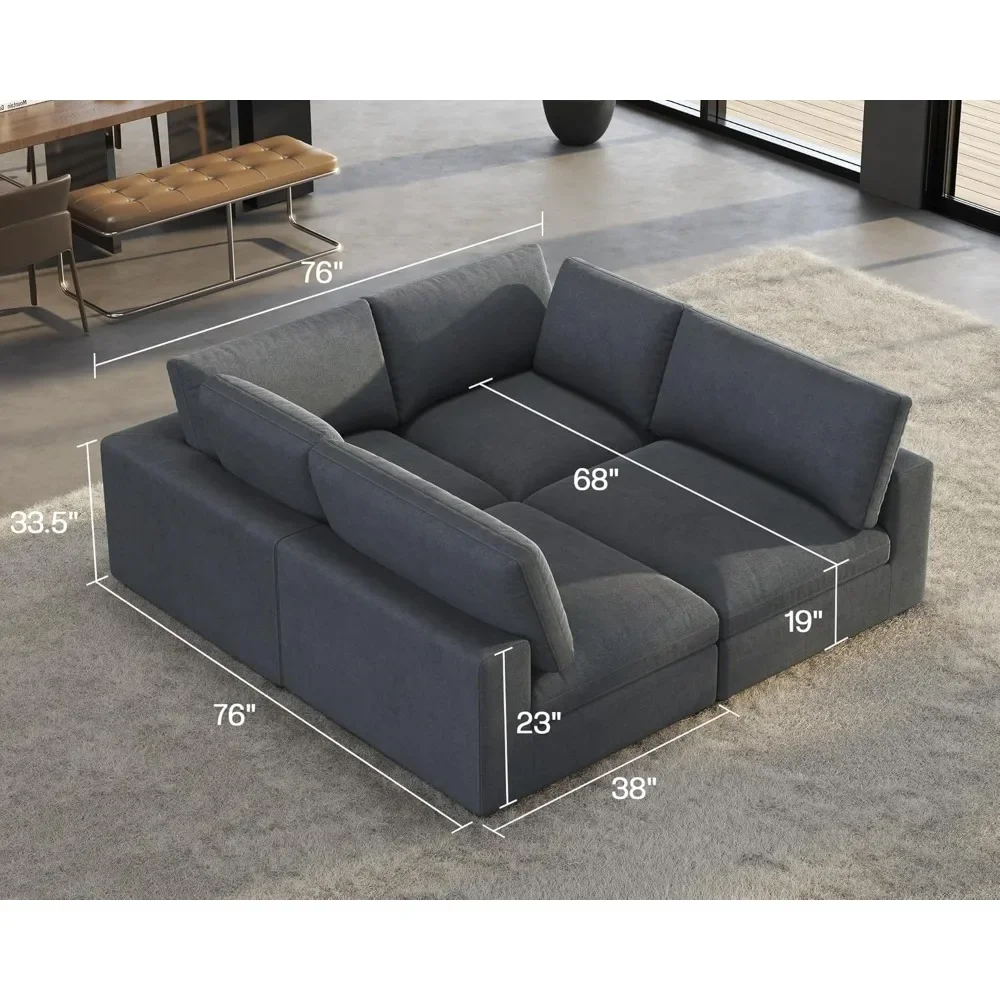 Modular Sectional Sofa, Oversized Down Filled Sectional Sofa, Comfy Couch with Chaise