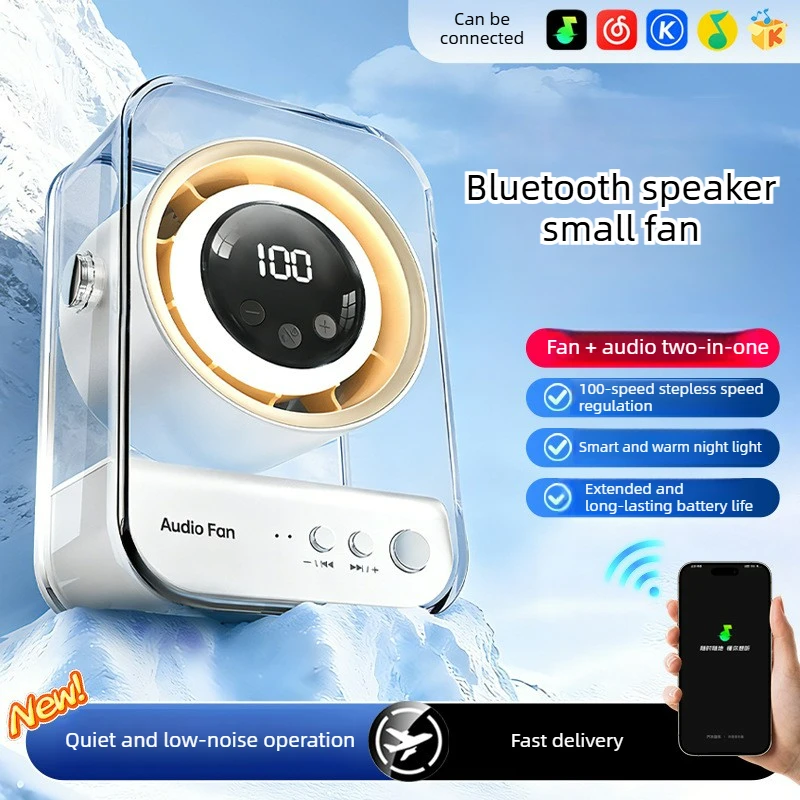 3 in 1 Portable Desk Fan with Bluetooth Speaker Night Light USB Rechargeable Quiet Fan Digital Display for Office Bedroom