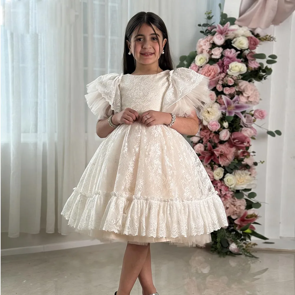 

Champang Flower Girl dresses Lace Dress for girls Knee-Length Birthday Dress Puffy Girl Princess Dress Cute Kids' dresses