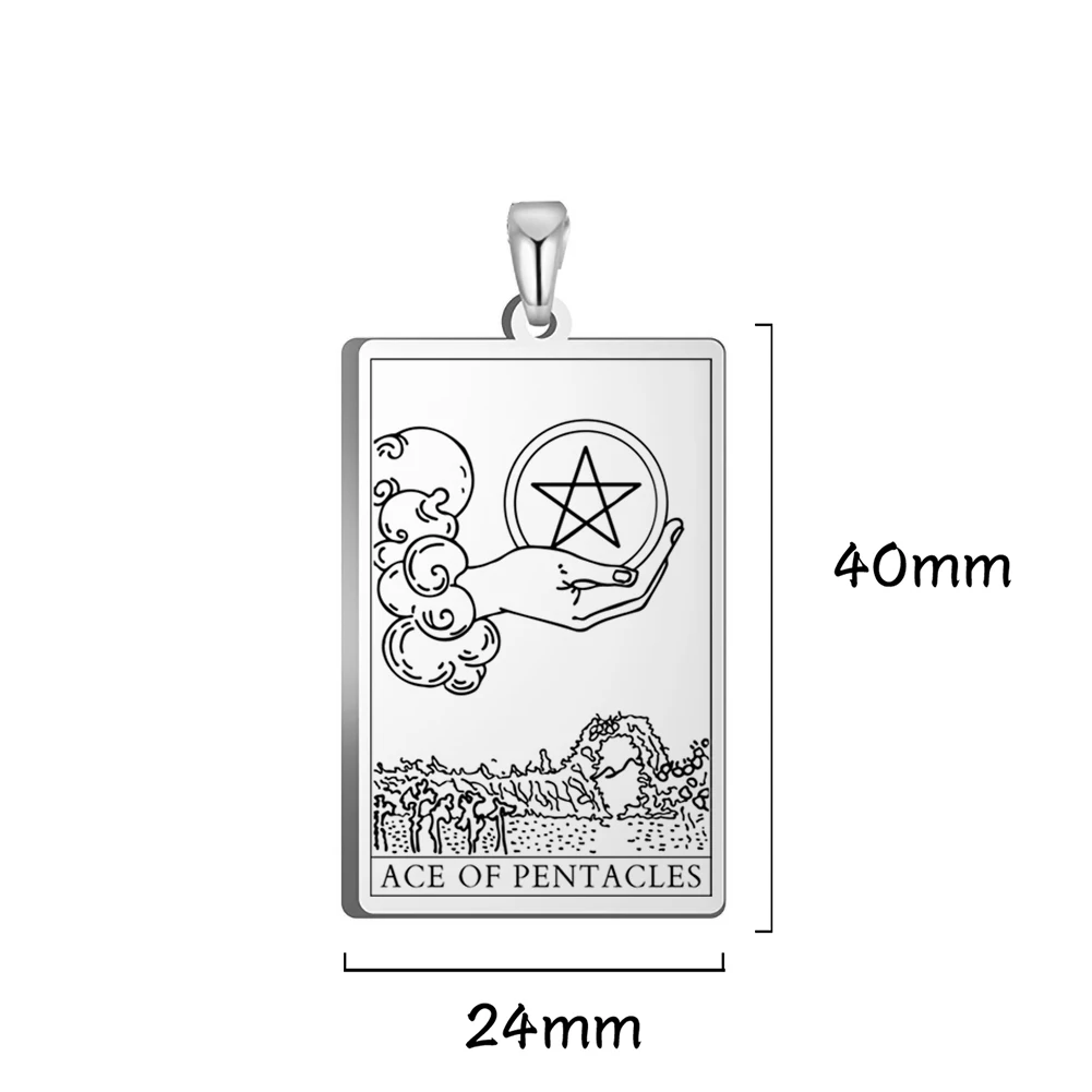 Dawapara Pentacles Tarot Card Pendant for Necklace Stainless Steel Golden Black Jewelry Accessories Charms Pendants