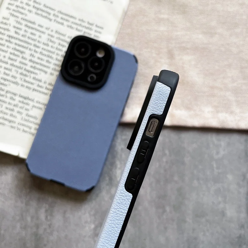 Lychee-funda de teléfono de cuero texturizado para iPhone 14 Pro Max 13 12 Pro Max 14 13 11, protección de lente a prueba de golpes, cubierta trasera híbrida