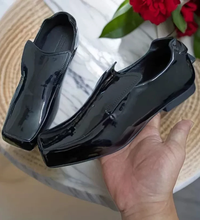 

Retro Square Toe Derbay Shoes Patent Leather Cuban Low Heel Oxfords Slip On Casual Flats Chunky Heels Zapatos Mujer Women Men