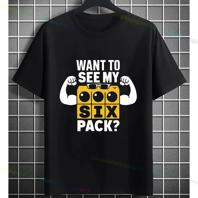Camiseta gráfica divertida para gimnasio de seis paquetes para hombre, camiseta de algodón puro de manga corta con estampado de dibujos animados para todas las estaciones