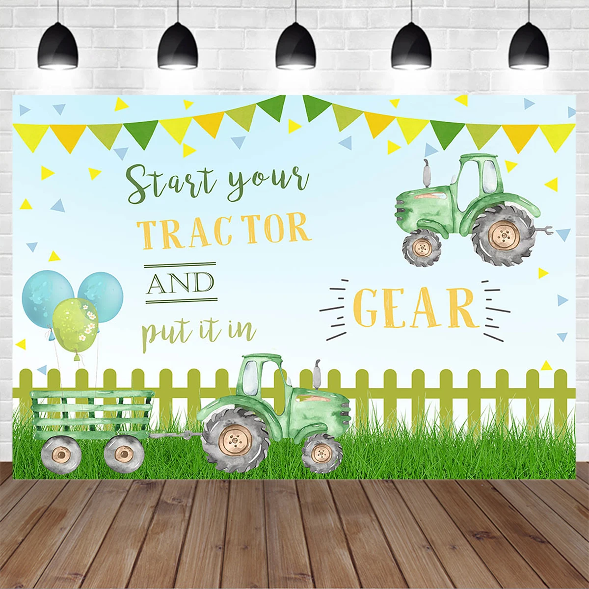 

Mocsicka Tractor Boy 1st Birthday Photography Background Green Grassland Balloon Gear Backdrop Newborn Studio Shoot Photo Prop