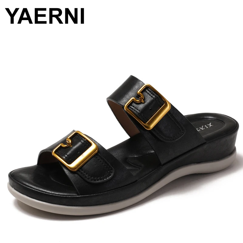 

Комфортные мягкие тапочки на толстой подошве, женские модные шлепанцы на танкетке с открытым носком и пряжкой, повседневная лаконичная пляжная обувь