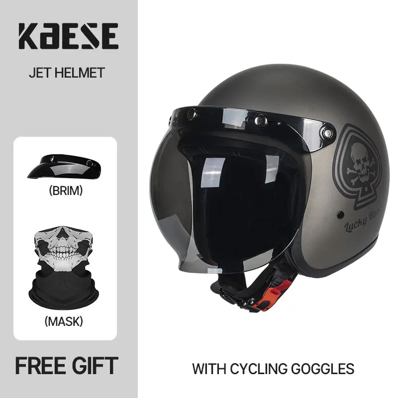 Capacete de Motocicleta Retro com Padrão de Personalidade para Homens e Mulheres, Aprovado pelo DOT, Open Face 3/4, Motocross Cafe Racer, Mais Novo