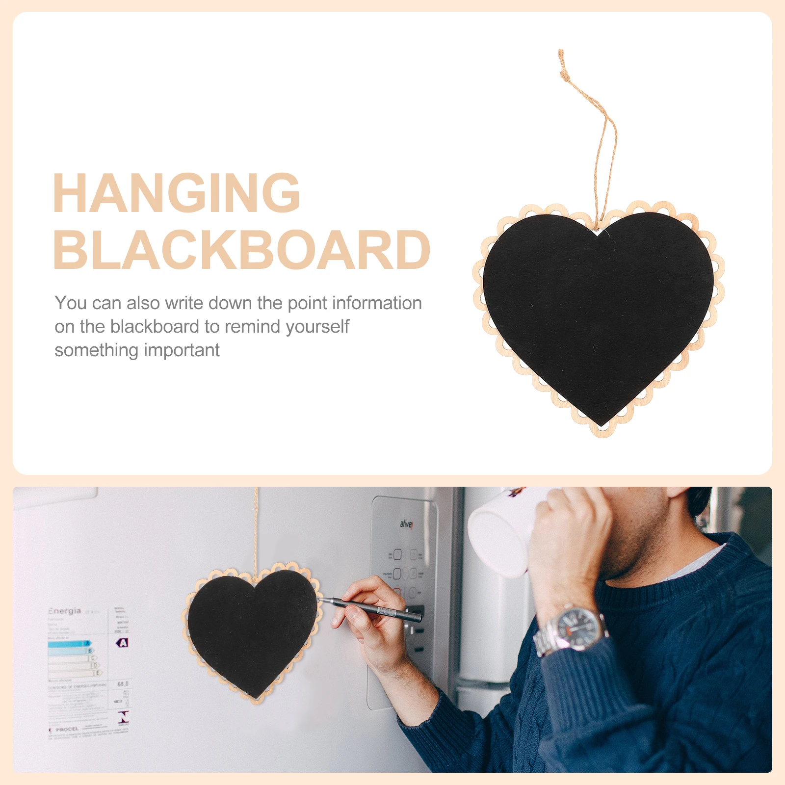 Heart Shaped Hanging Wooden Blackboard Mini Size Table Number Menu Message Board with Rope for Wall Display and Reminders