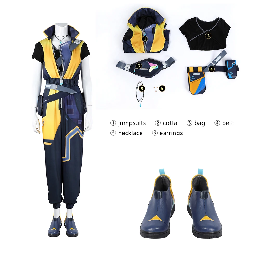 

Hot Game Valorant Waylay Cosplay Costume Waylay Jumpsuit Backpack Necklace Outfits Adult women Halloween Carnival Party Suit