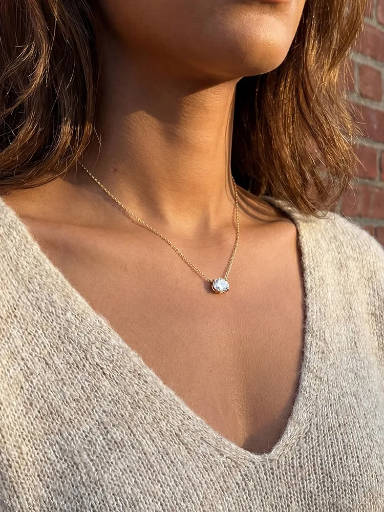 925 Sterling Silber ovale Form, minimalistische Mode-Zirkon-Halskette für Frauen, Verlobung, Hochzeit, Party, hochwertiger edler Schmuck – Detail 5