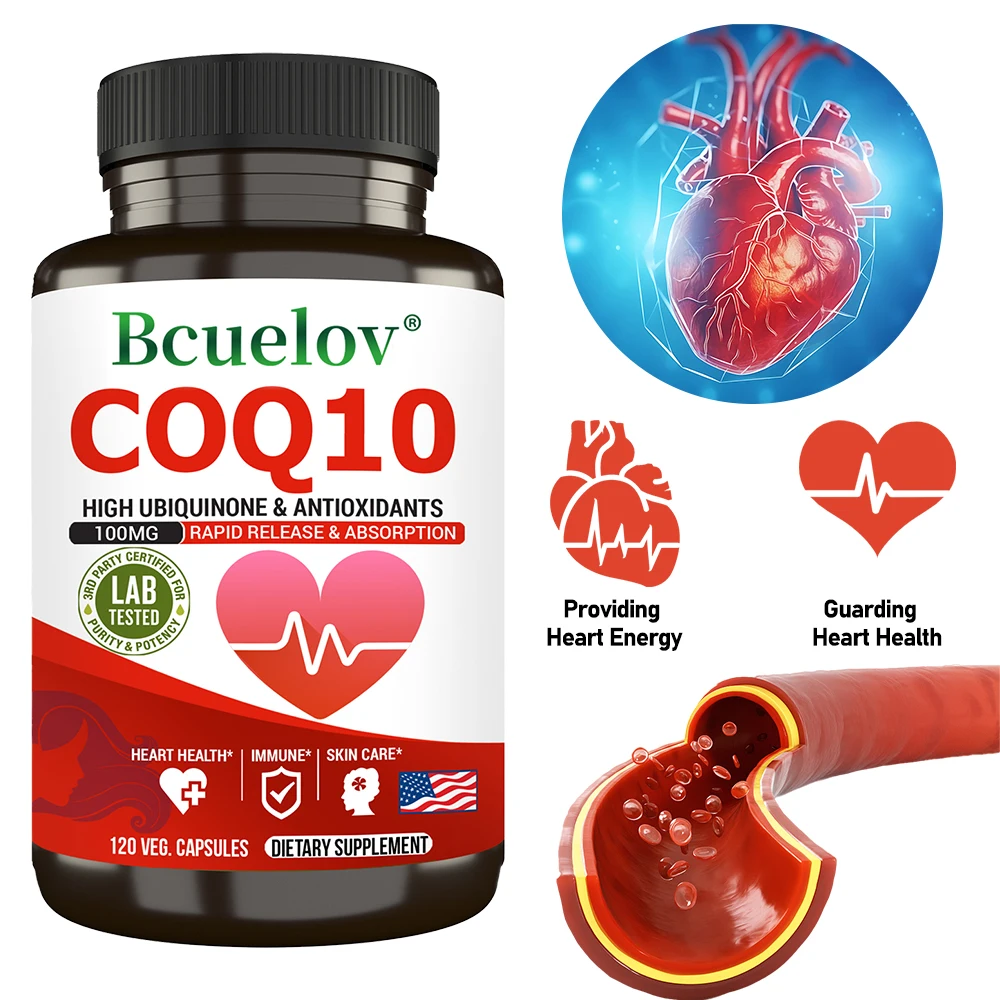 Coenzym-Q-10-Kapseln – natürliches Antioxidans, 100 mg CoQ10-Kapseln – Herz-Kreislauf-Gesundheit, Immungesundheit, Hautpflege