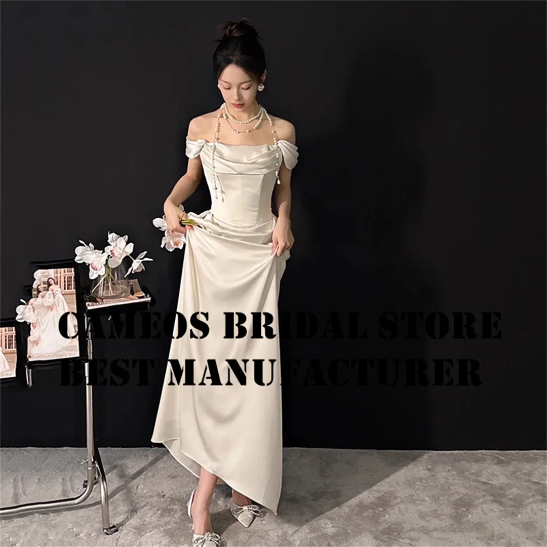 

SONDR Custom Made Off the Shoulder Wedding Dresses Korea Corset Satin Short Sleeves Brides Gowns Ivory Women Bridal Dresses