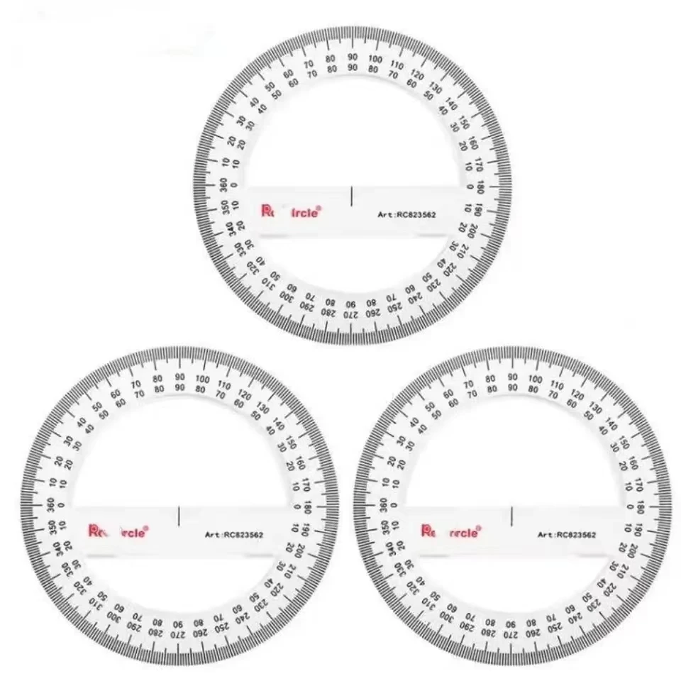 Transportador de matemáticas de plástico, 2PSC, 180 grados/360 grados