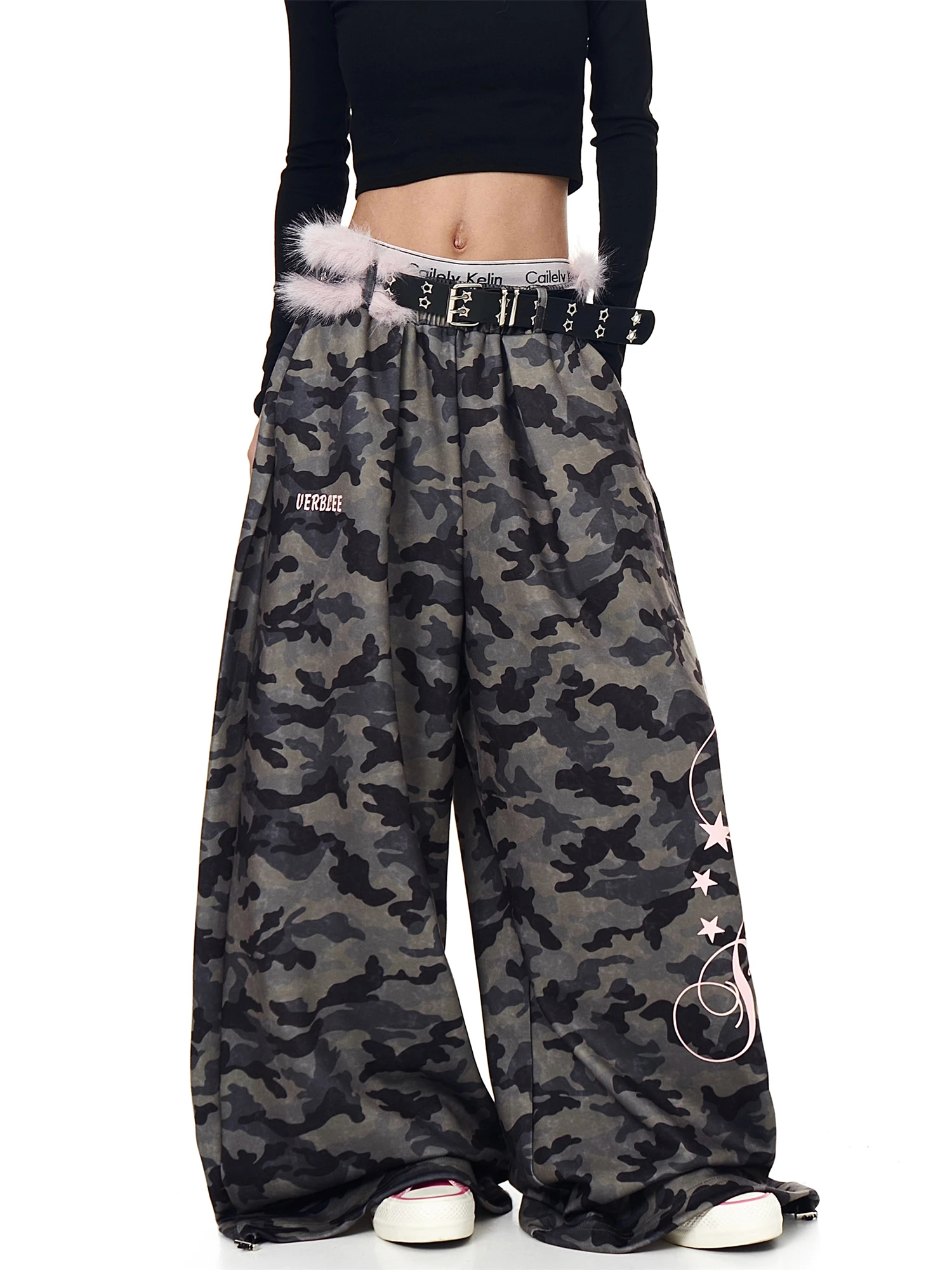 Women's Y2K Gothic Baggy Pants Streetwear Loose Wide Leg Trousers with Letter Print Casual Hip Hop Fashion Pants