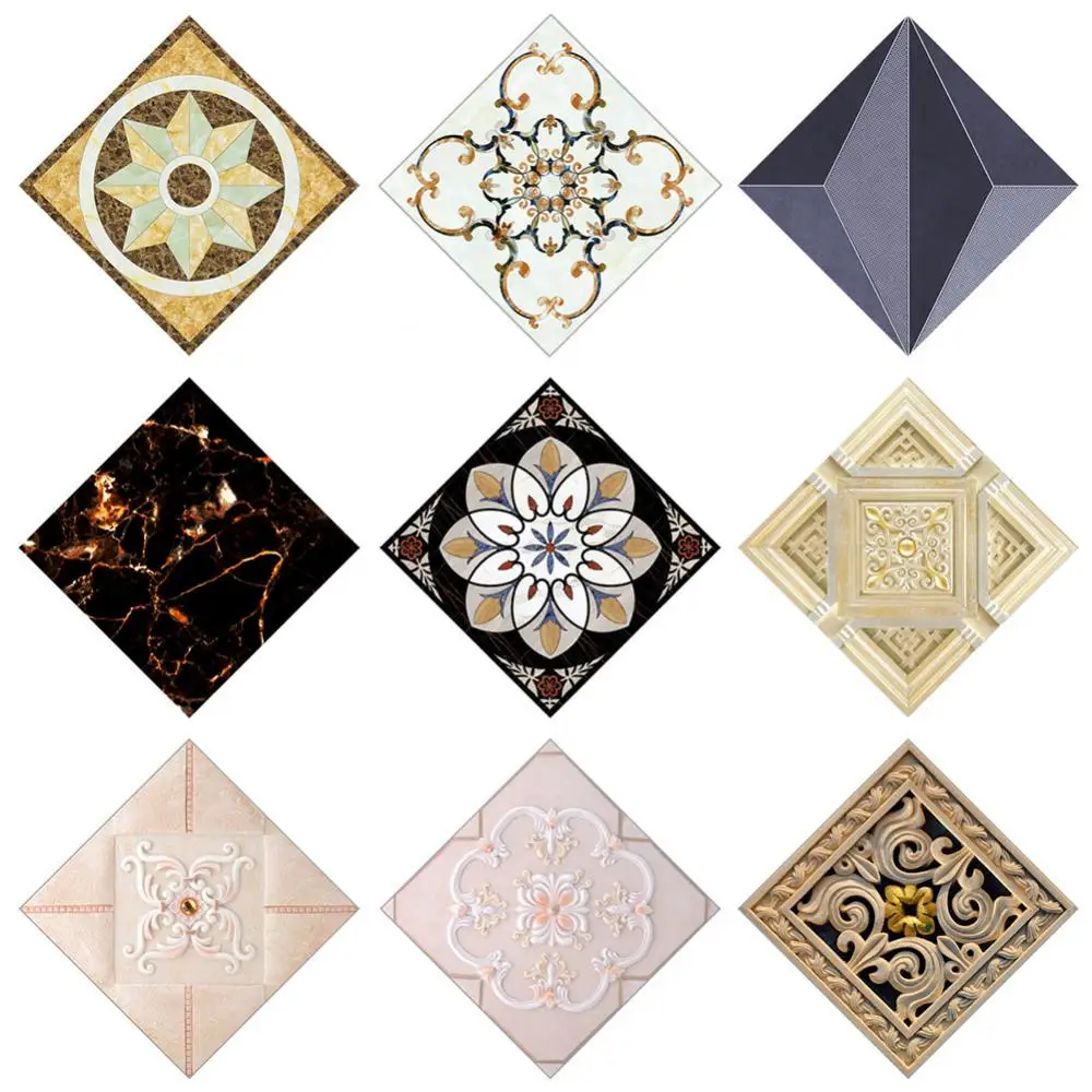 Sticker Self-adhesive PVC Waterproof 10Pcs Kitchen Bathroom Floor Tile Diagonal Sticker