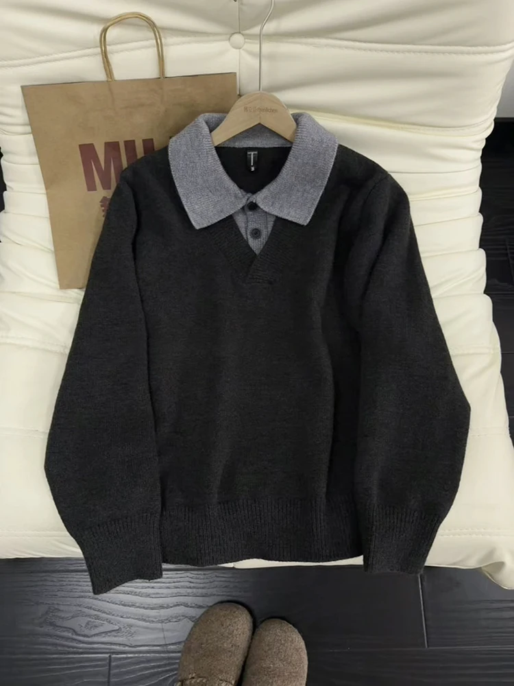 

Deep ey Ne Knitwear Men's Thiened Inner Wear Winter Loose Fit Long Sve Pure Color Casual Sle Polyester Fiber