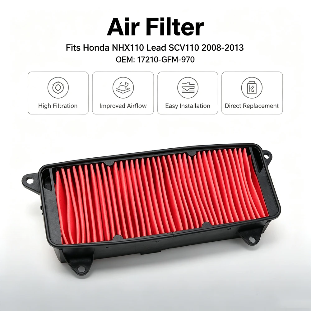 Motorcycle Air Filter Is Suitable for Honda NHX110 Lead SCV110 2008-2009-2010-2011-2012-2013 17210-GFM-970 Motor Accessories