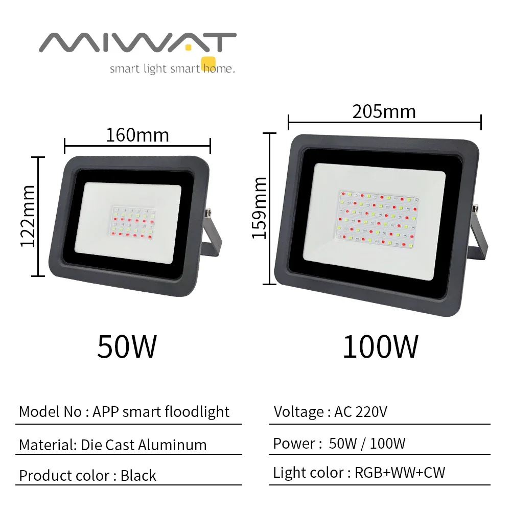 Reflector LED RGB, reflector inteligente para exteriores, 50W, 100W, resistente al agua, 220V, iluminación cálida por aplicación, Control por aplicación Bluetooth