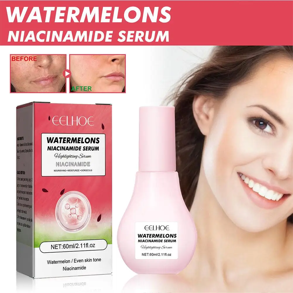 60ml Watermelon Glow Niacinamide Dew Drops Serum Makeup Priming Lightweight Highlighter Serum Face Hydrating Liquid B5v7