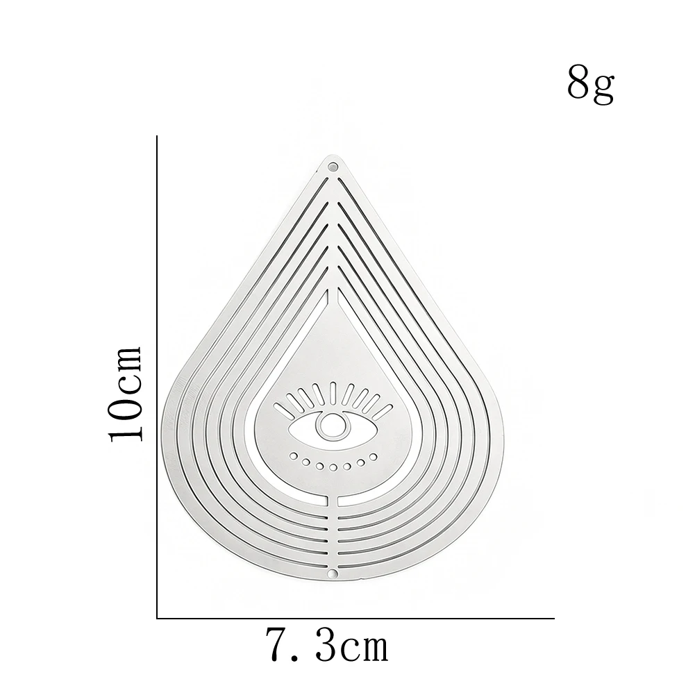 10cm Geometric Soccer Ball All Seeing Eye Teardrop Shaped Wind Chime Ornament 3D Rotating Stainless Steel Garden Bird Repeller