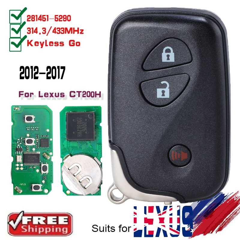 

KEYECU 271451-5290 for Lexus CT200H 2012 2013 2014 2015 2016 2017 Smart Remote Key 314.3MHz / 433MHz Fob Keyless Go
