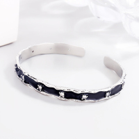 Sole Memory Black Drop Glaze Shiny Zircon Star 925 Sterling Silver Resizable Opening Bracelet For Women Luxury Jewelry BR356