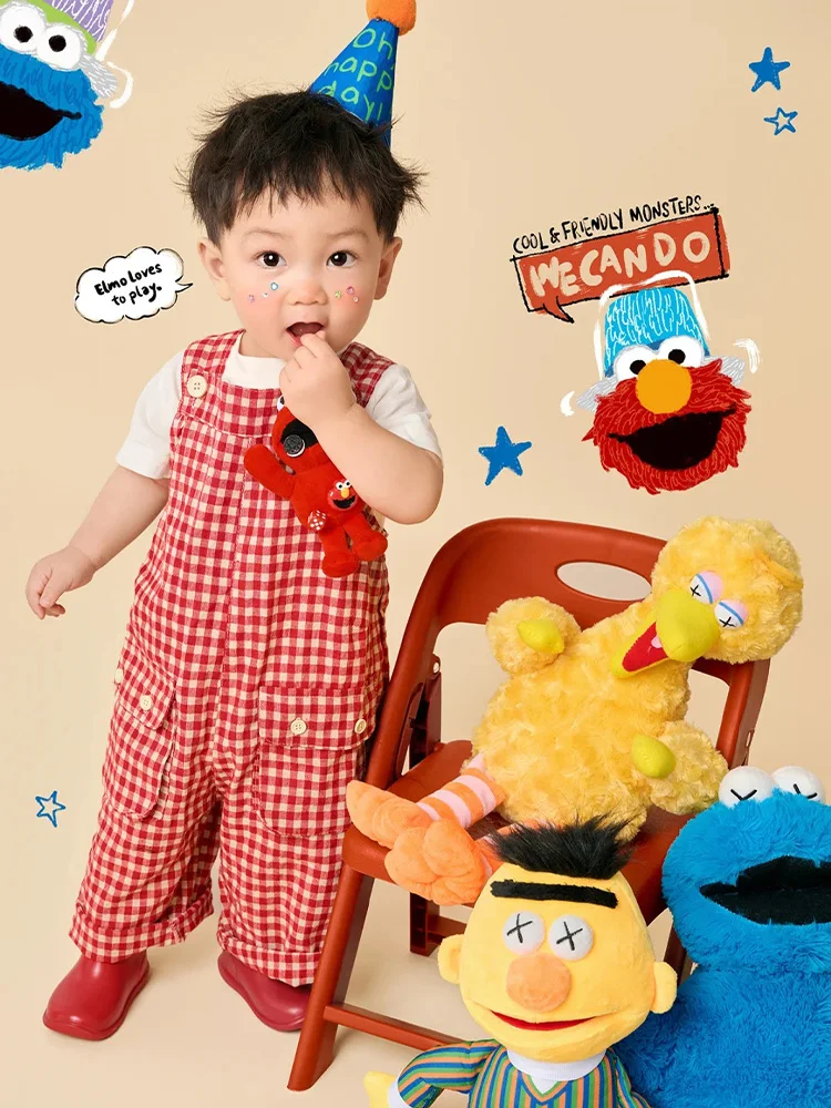 Pakaian kostum bayi 1-2 tahun, celana panjang Suspender kotak-kotak + setelan fotografi lengan pendek properti boneka kartun Anime tema seni foto