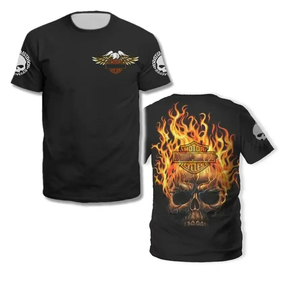 2024 New Hot Sell Match Skull Men Women Motorcycle Harleys Race T-shirt Short Sleeve Davidsons Cool Trend