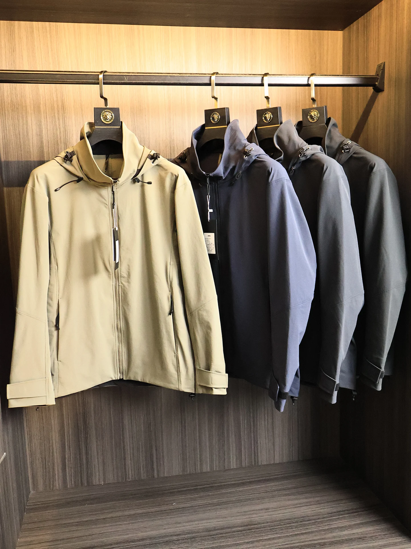 Men's Autumnal Pure Color Functional Soft  Jacket with Hood Four Dimensional Elasticity Vertical Texture Waterproof