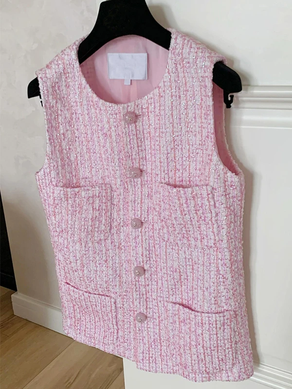 

Pink Chiffon Style Vest Outerwear Sleeveless Top