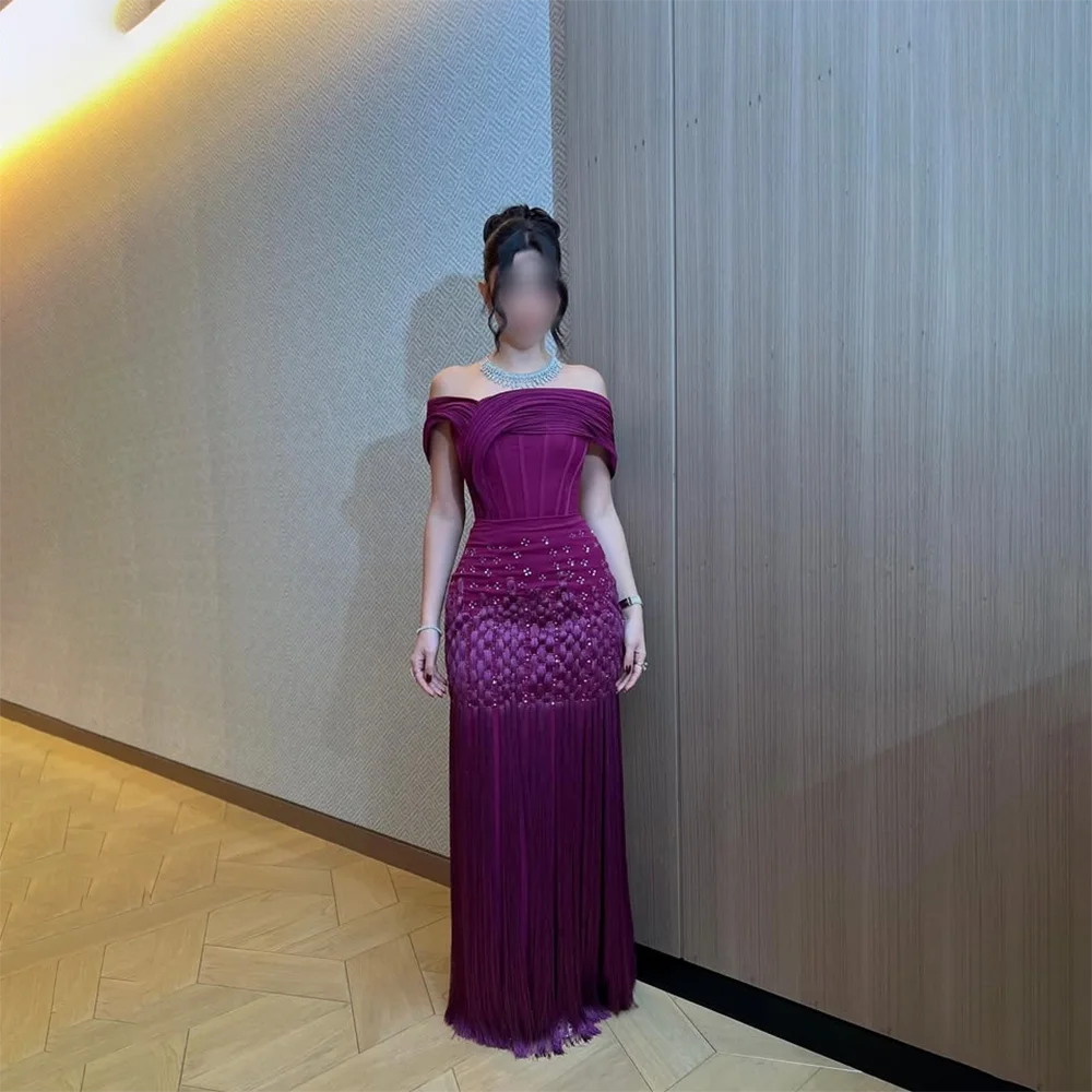 

Off The Shoulder Prom Dresses Customized Pleated Mermaid Sequined Floor Length Formal Party Dress Open Back Elegant Evening Gown