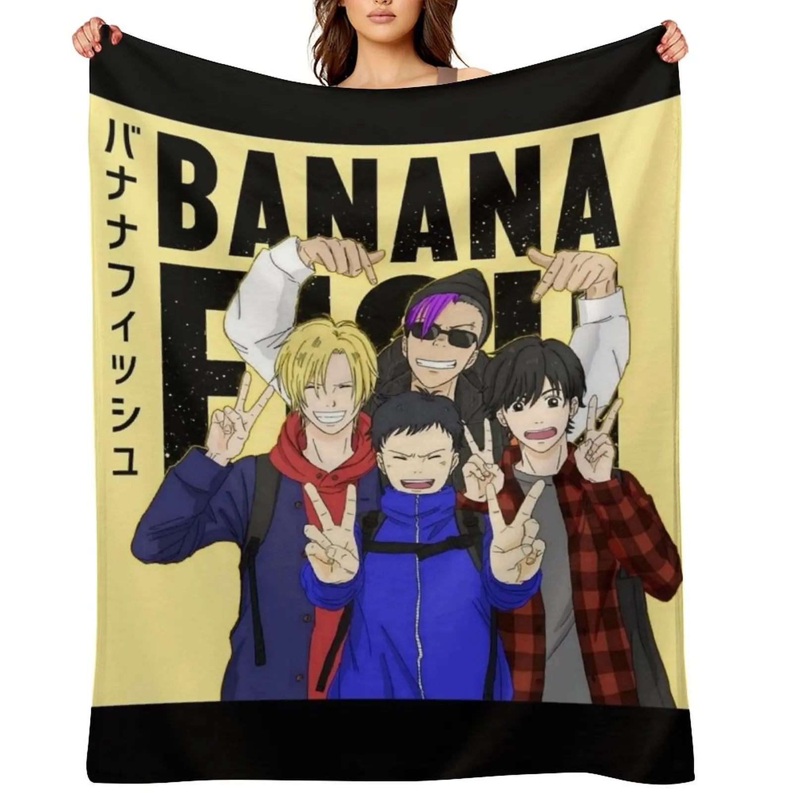 

Banana Fish Friend Group Throw Blanket Comforter Sleeping Bag Custom bed plaid Blankets