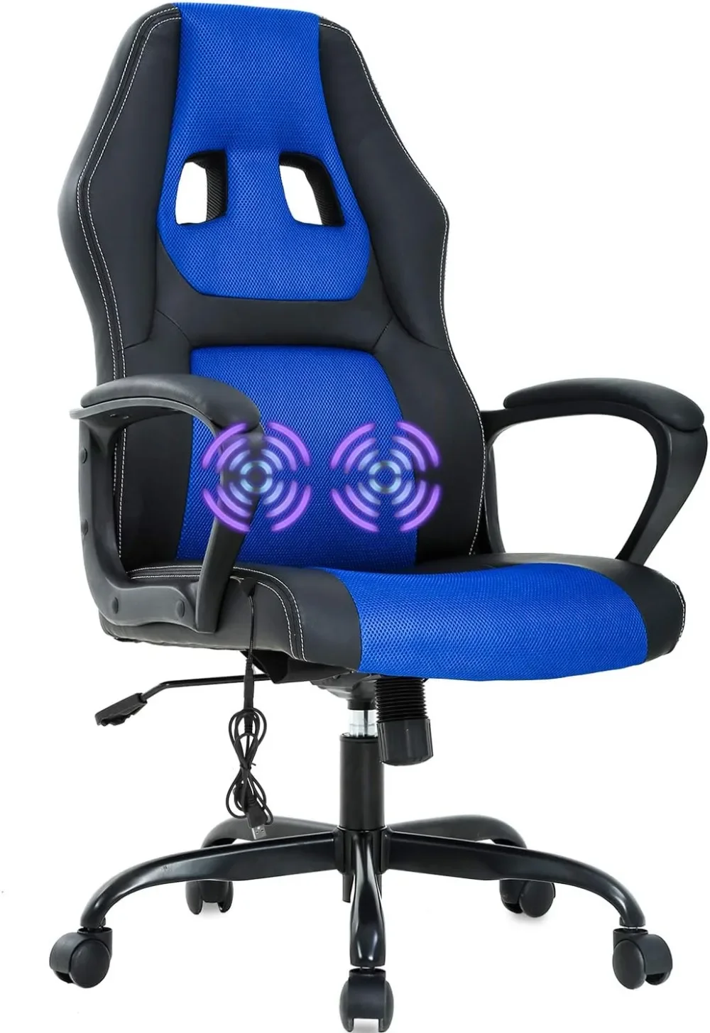 Silla de oficina de masaje para juegos de PC, asiento ergonómico de escritorio, silla de carreras de cuero PU ajustable con soporte Lumbar,