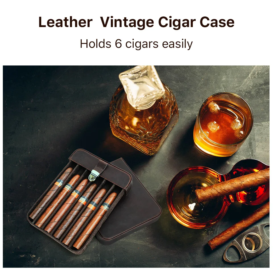 Luxus Echtes Leder Tragbare Zigarre Fall Holster Reise Humidor 3/6 Halter Zigarre Lagerung Tasche Outdoor Vintage Rindsleder – Detail 7