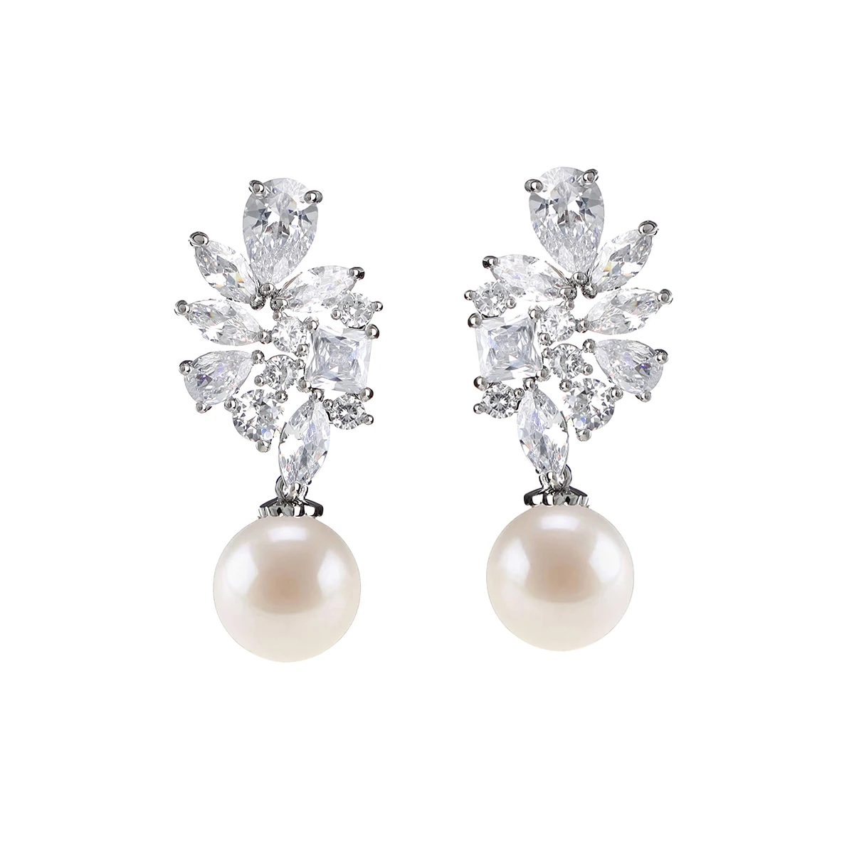 Cubic zirconia pearl drop bridal wedding earrings, ivory bridal pearl earrings bridesmaid jewelry gifts