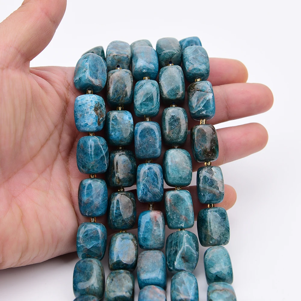 APDGG Big 13x18mm Natural Blue Apatite Stone Smooth Cuboid Nugget Loose Pendant Beads 15'' Strand Jewelry DIY