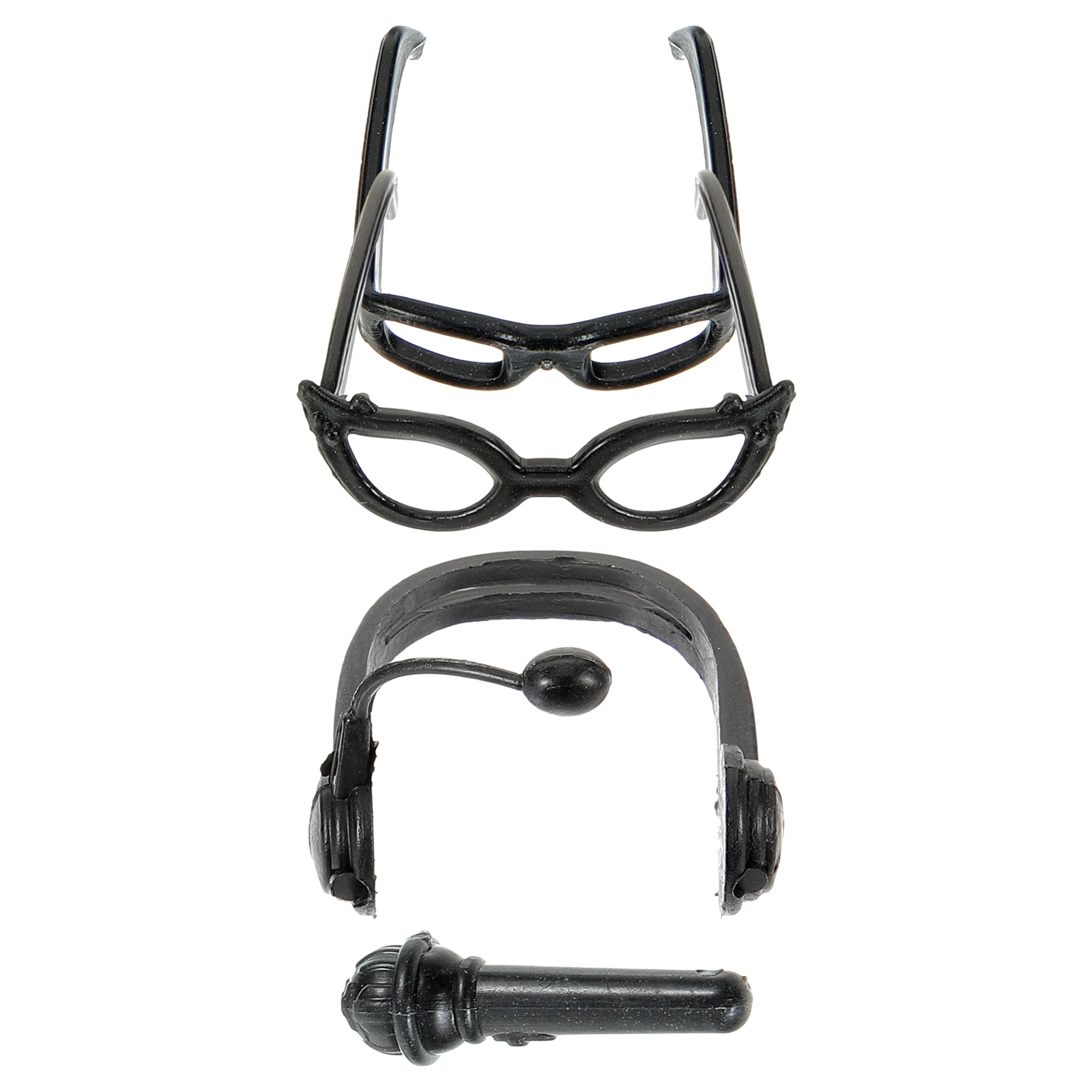 

1 set Miniature Glasses Black Music Costume Accessories Pretend Play Headphone Set KTV Decorative Microphone Toy